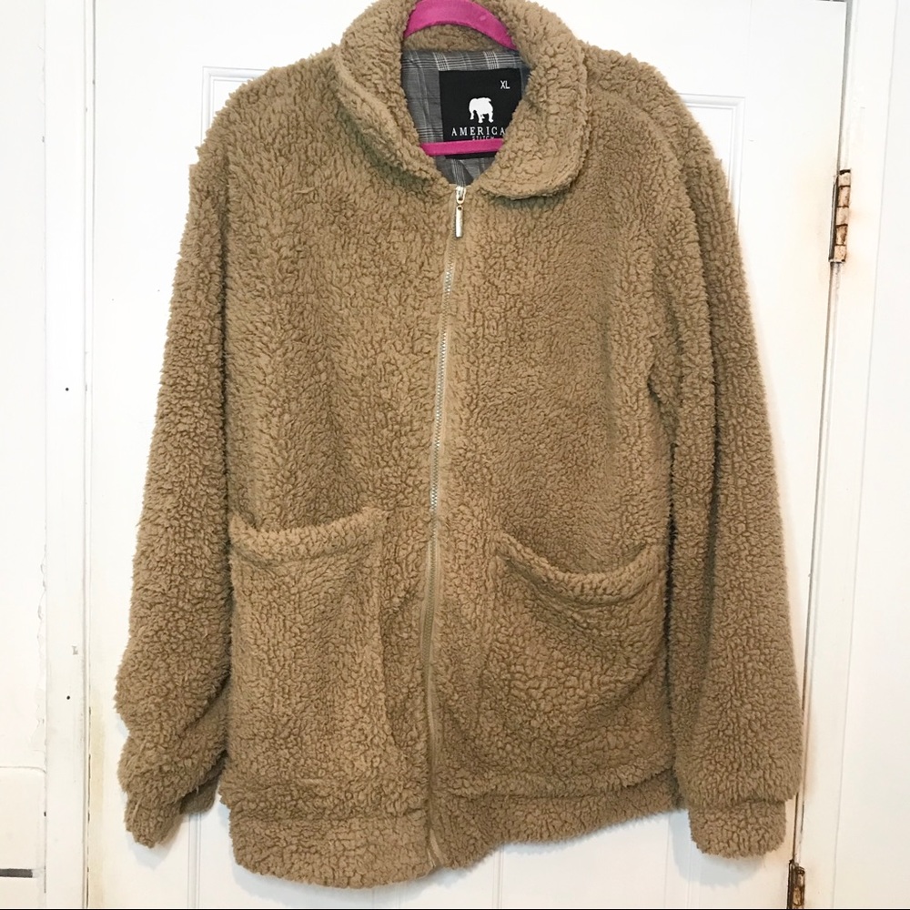 Tan fluffy fully lined zipper jacket
